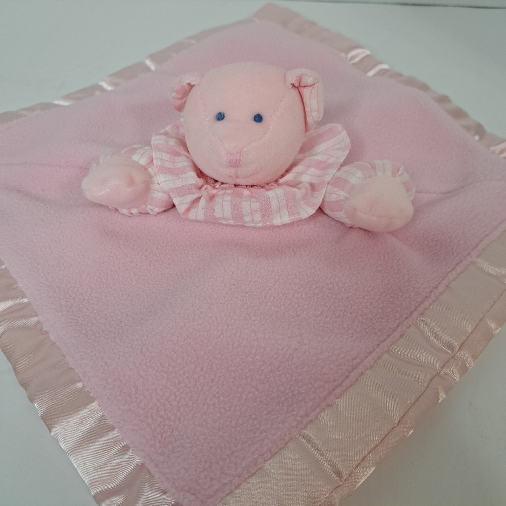 RUSS BABY Comfy Cuddlers Baby lovey security blanket pink 10x10" Satin trim Vtg